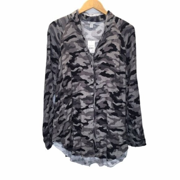 Cato Tunic Top Camouflage V Neck Cotton Button Up Blouse Women Large - Picture 1 of 8